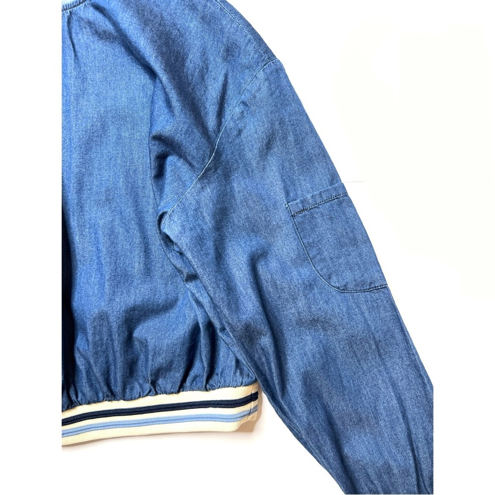 ZARA Trafaluc denimwear Denim Long Sleeve Back Buttons Cropped Top Sz M - Picture 2 of 12